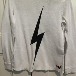Aviator Nation White Long Sleeve with Black Lightning Bolt